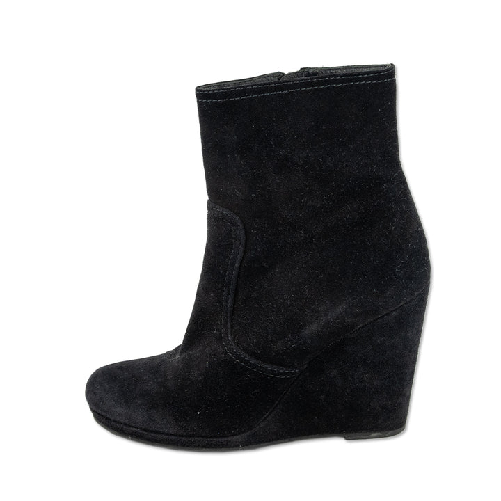 Prada Black Suede Wedge Ankle Booties