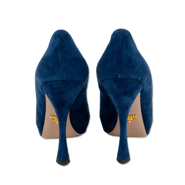 Prada Camoscio Oltremare Navy Suede Platform Stiletto Pumps