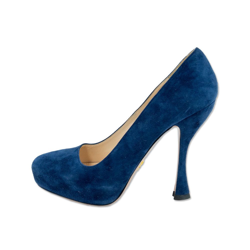 Prada Camoscio Oltremare Navy Suede Platform Stiletto Pumps