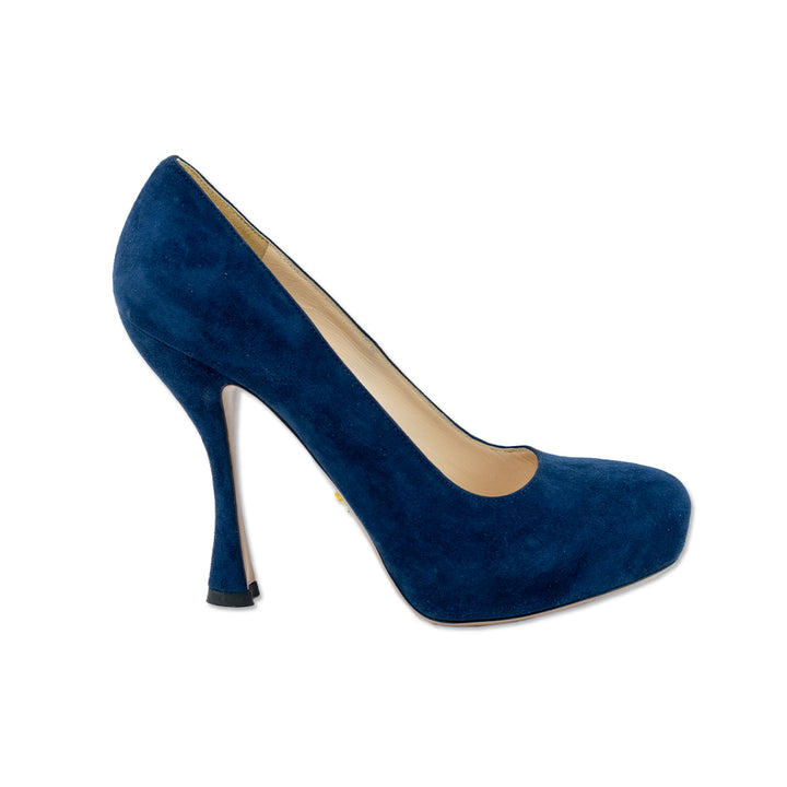 Prada Camoscio Oltremare Navy Suede Platform Stiletto Pumps