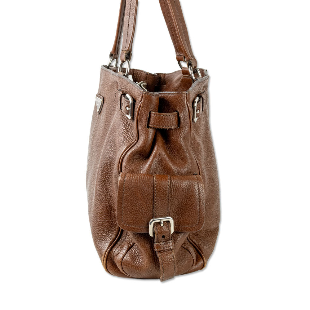 Prada Brown Vitello Daino Leather Shoulder Bag