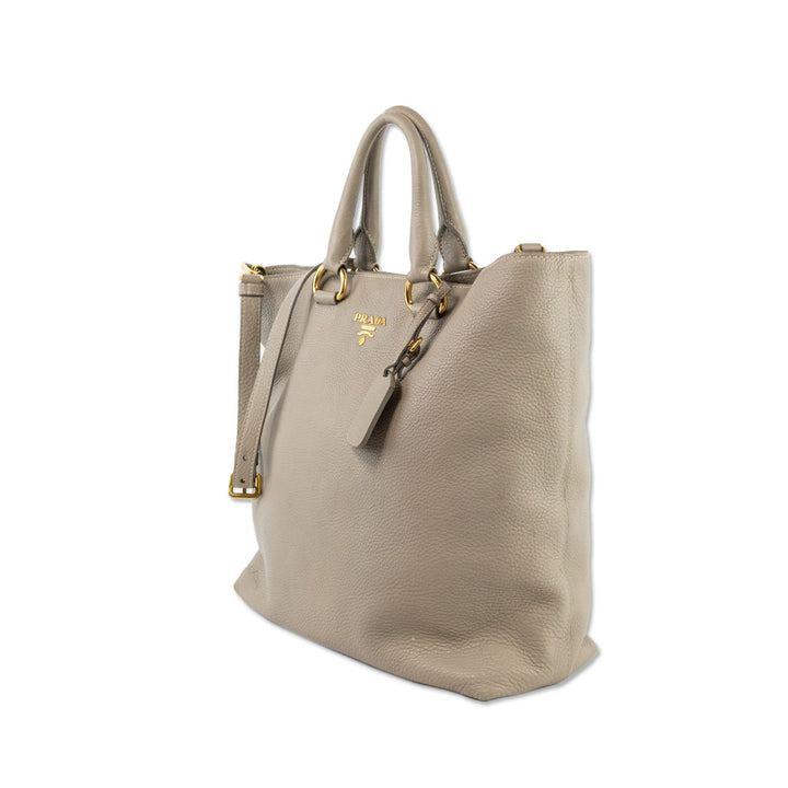 Prada Gray Leather Vitello Daino Tote