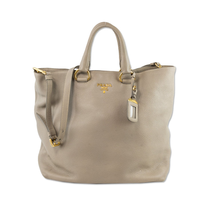 Prada Gray Leather Vitello Daino Tote