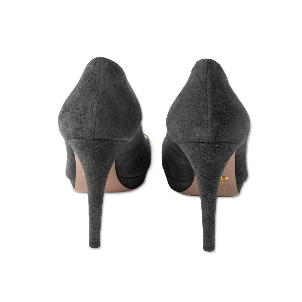 Prada Gray Suede Round Toe Pumps