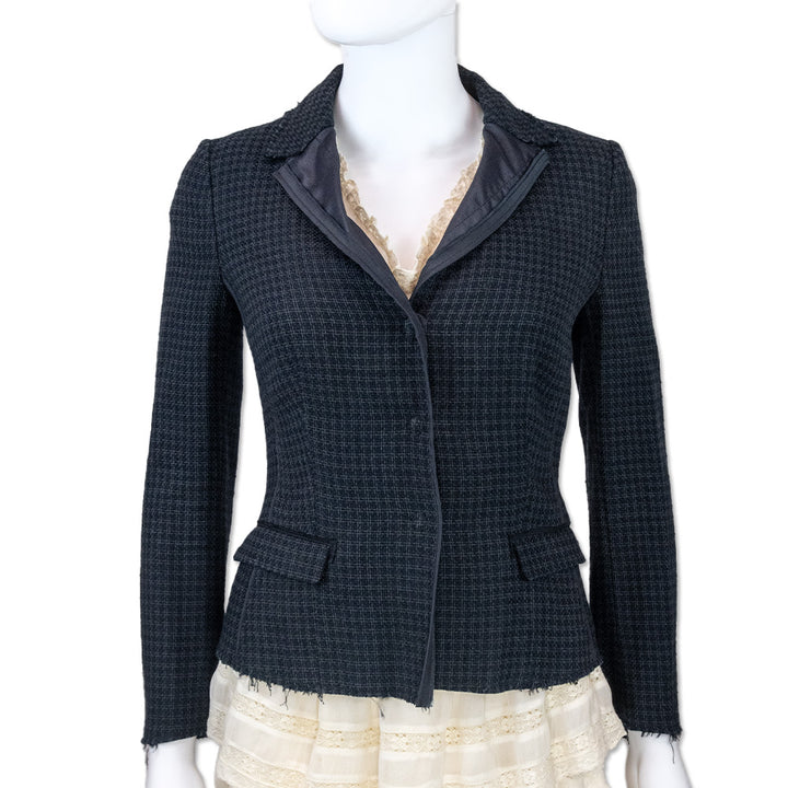 Prada Navy Black Tweed Cropped Blazer