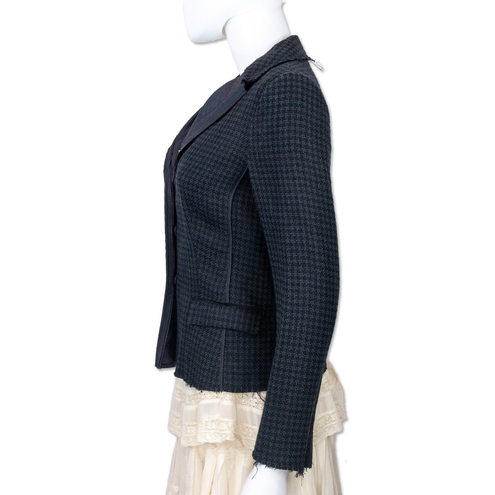 Prada Navy Black Tweed Cropped Blazer