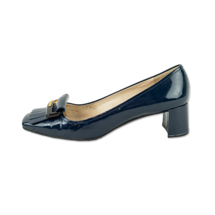 Prada Navy Patent Leather Kiltie Pumps