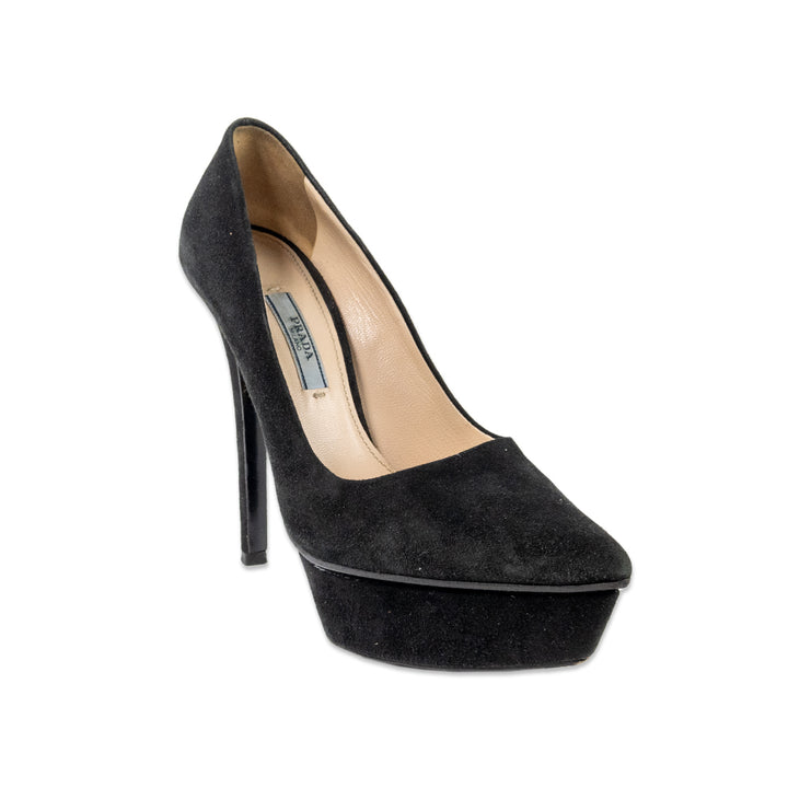 Prada Suede Pointed Toe Platform Pumps