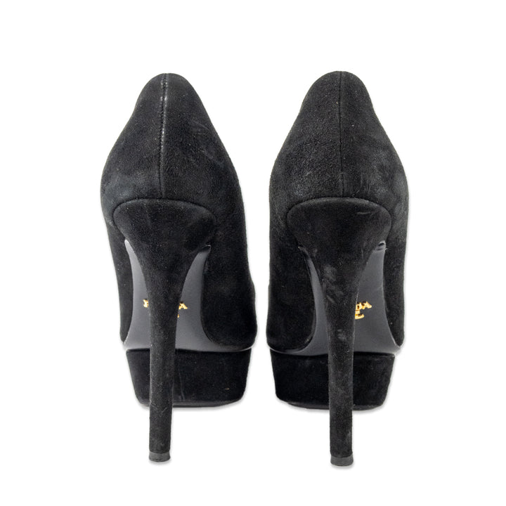 Prada Suede Pointed Toe Platform Pumps