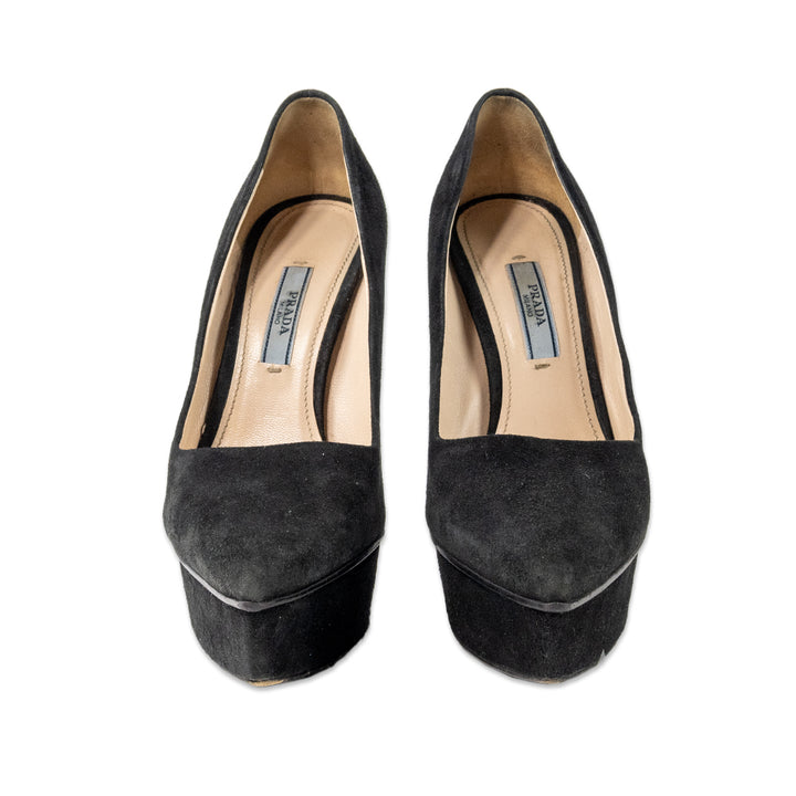 Prada Suede Pointed Toe Platform Pumps