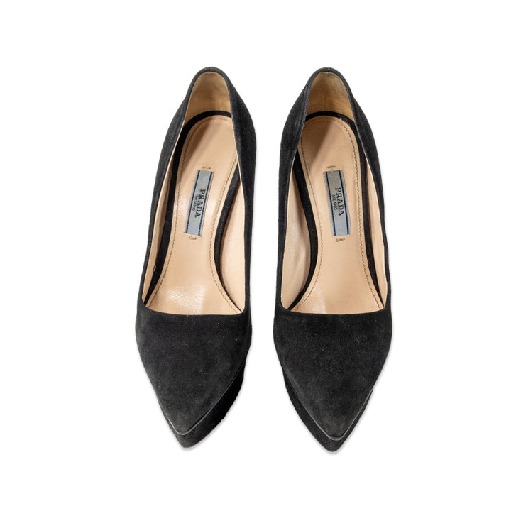 Prada Suede Pointed Toe Platform Pumps