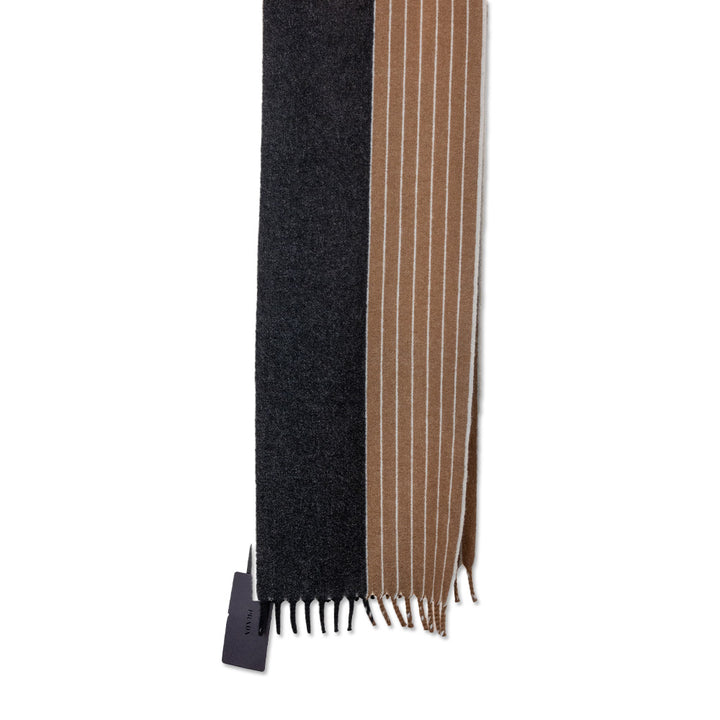 Prada Tobacco Pinstripe Cashmere Fringe Scarf