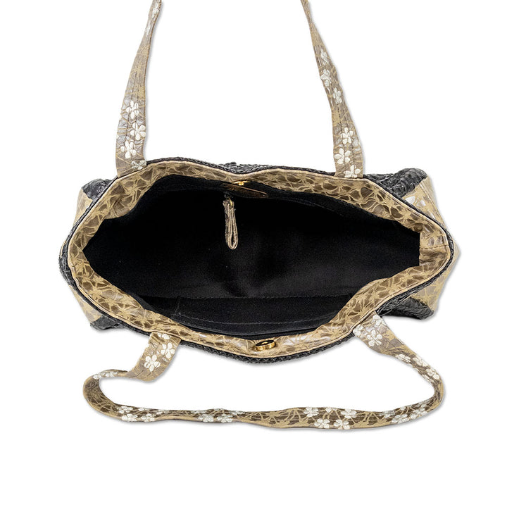 R&Y Augousti Snake Skin Shoulder Bag with Embroidery Accents