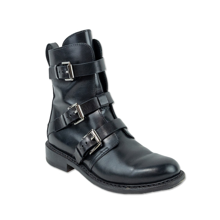 Rag 
Bone Black Leather Silver Buckle Biker Boots