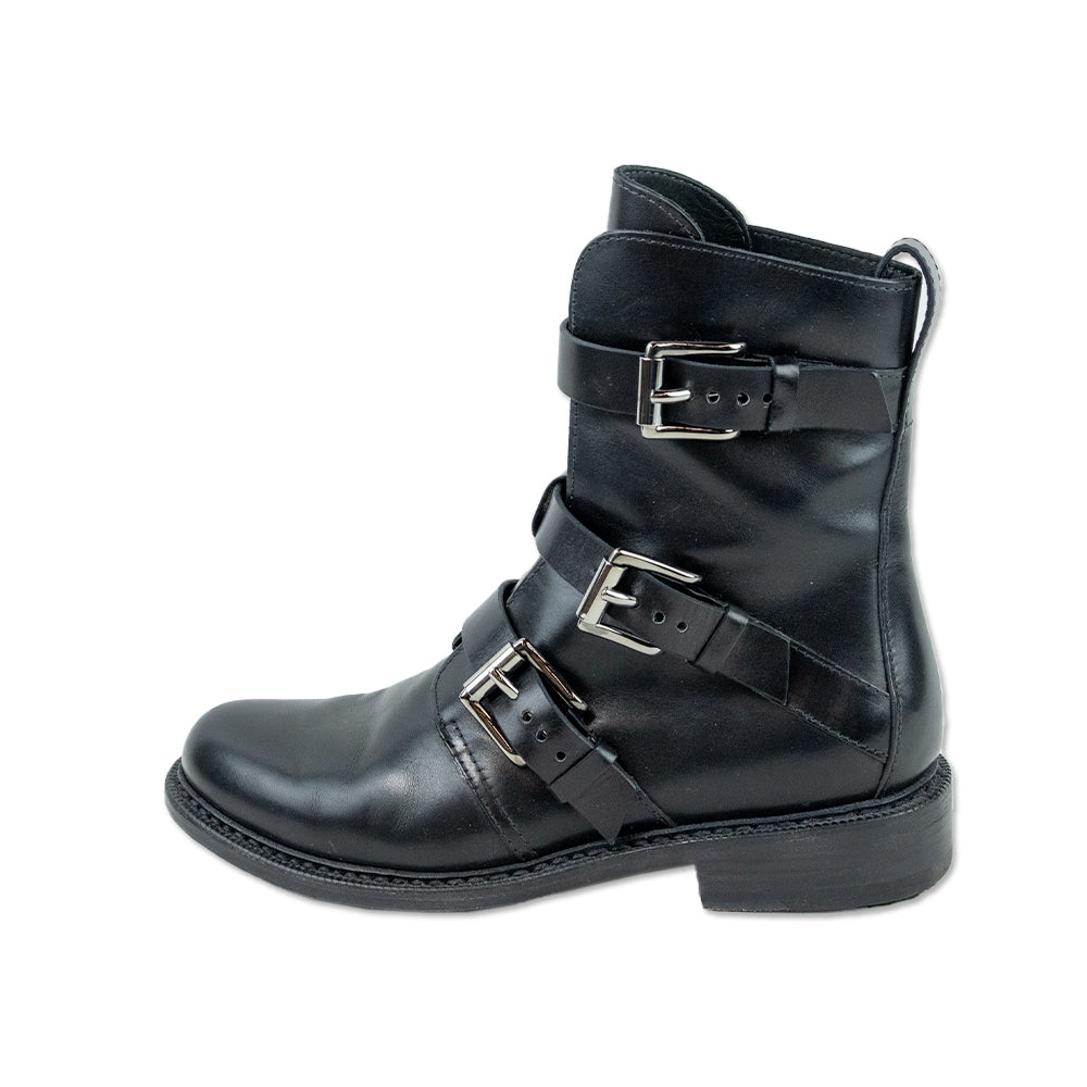 Rag 
Bone Black Leather Silver Buckle Biker Boots