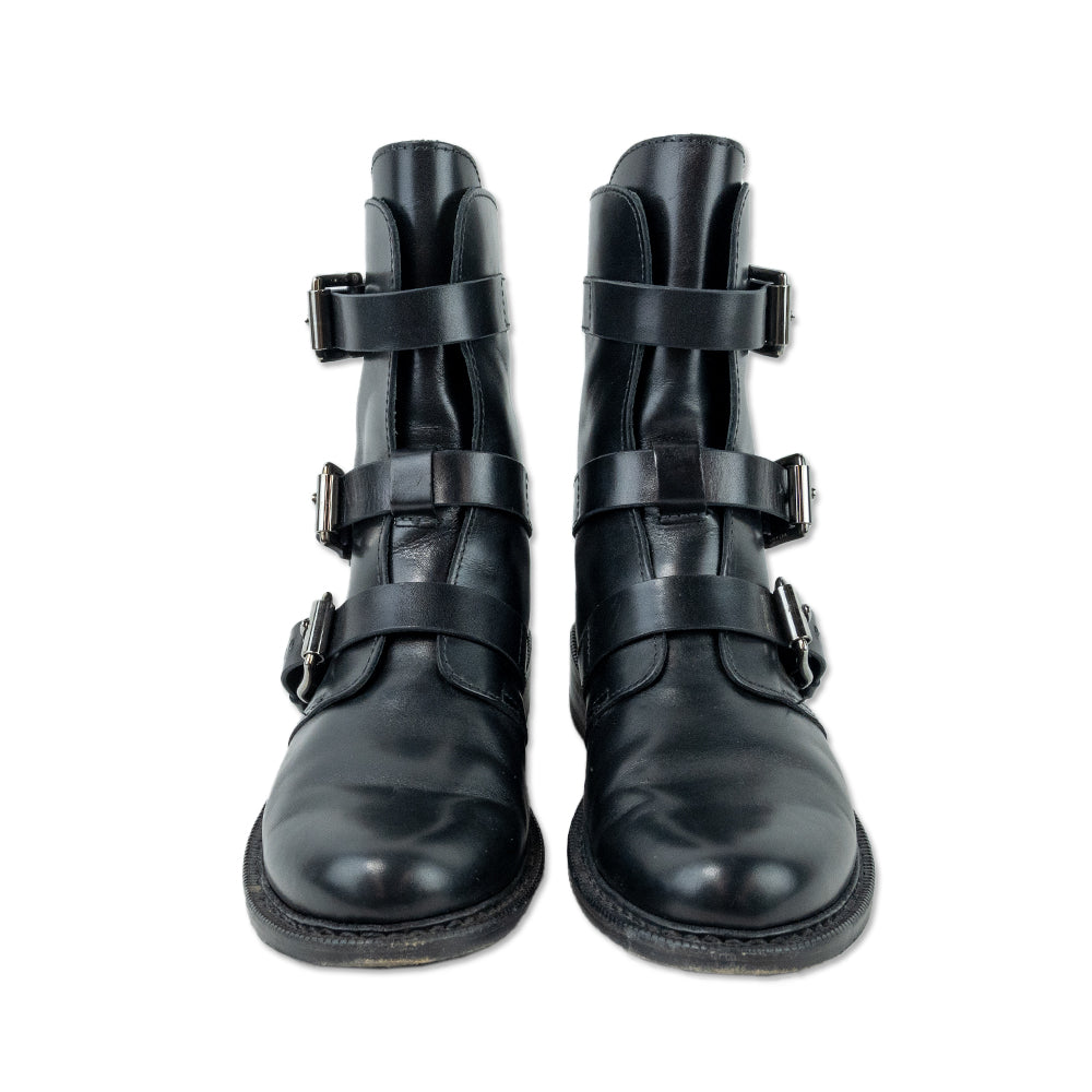 Rag 
Bone Black Leather Silver Buckle Biker Boots