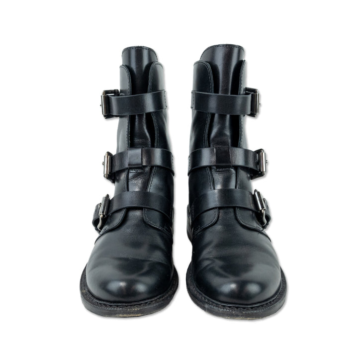 Rag 
Bone Black Leather Silver Buckle Biker Boots