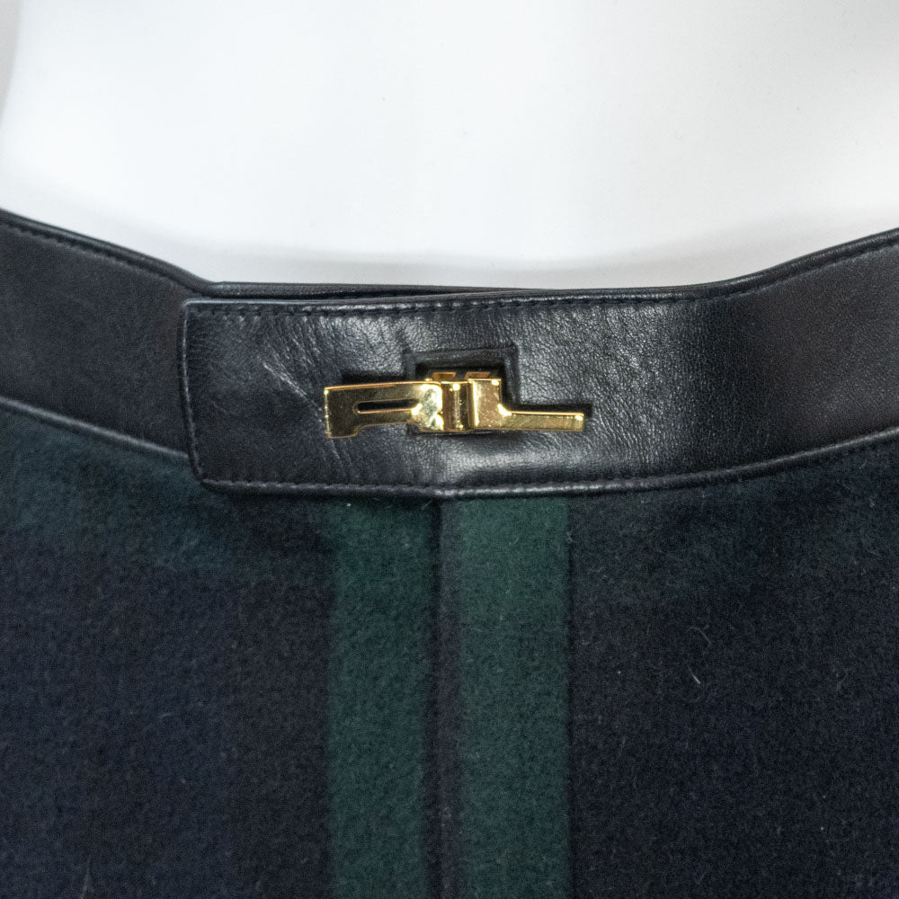 Ralph Lauren Black Label Black Watch Wool/Cashmere Tartan Leather Trim Skirt