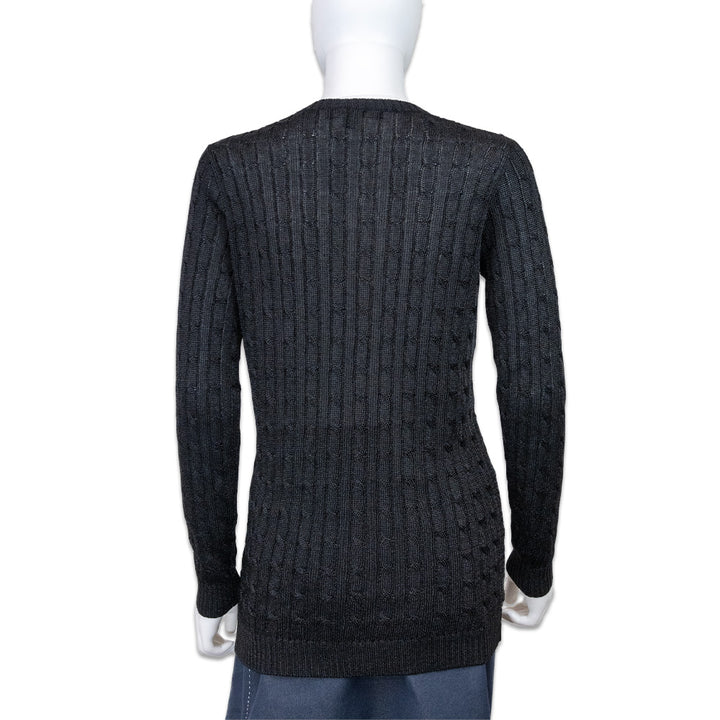 Ralph Lauren Black Label Metallic Black Cable-Knit V-Neck Sweater