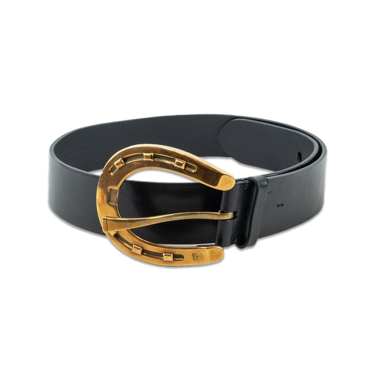 Ralph Lauren Black Leather Horse Shoe Buckle Belt