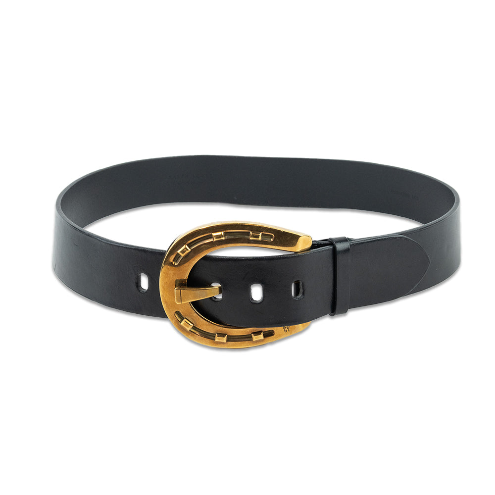 Ralph Lauren Black Leather Horse Shoe Buckle Belt