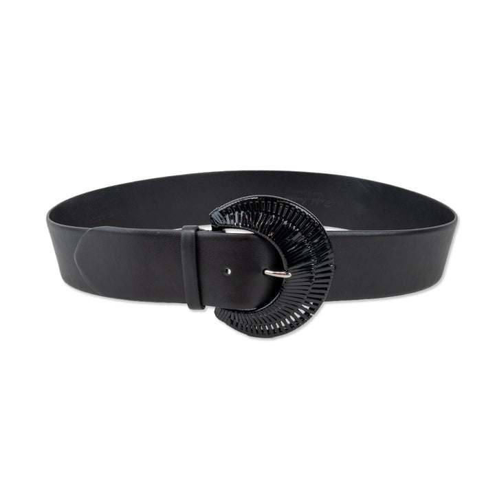 Ralph Lauren Black Leather Woven Buckle Belt