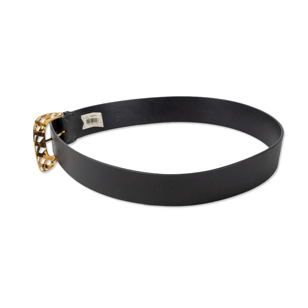 Ralph Lauren Black Leather Woven Gold Buckle Belt