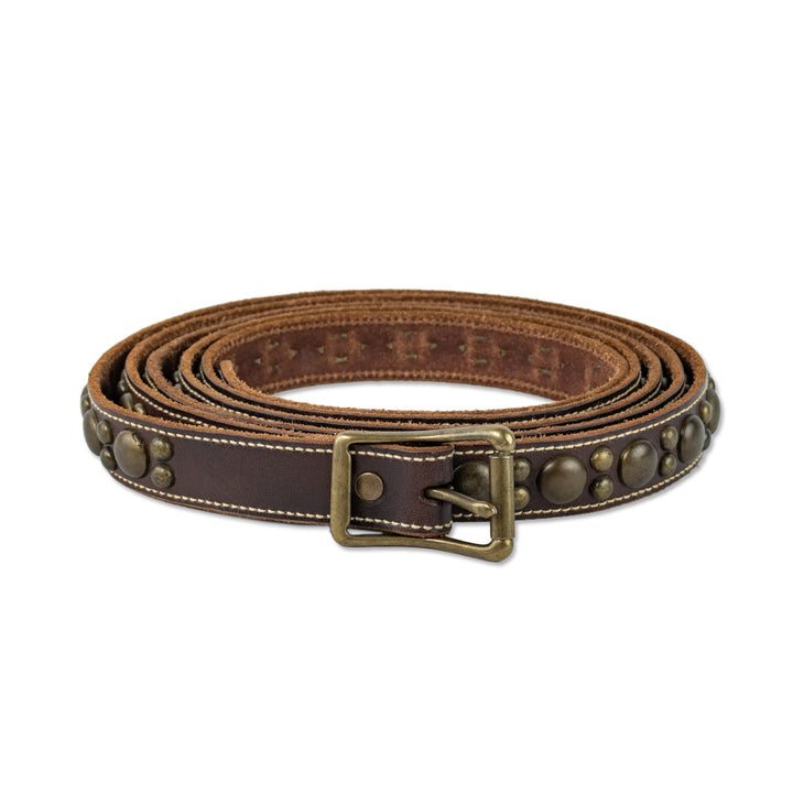 Ralph Lauren Brown Leather Skinny Wrap Belt with Brass Studs