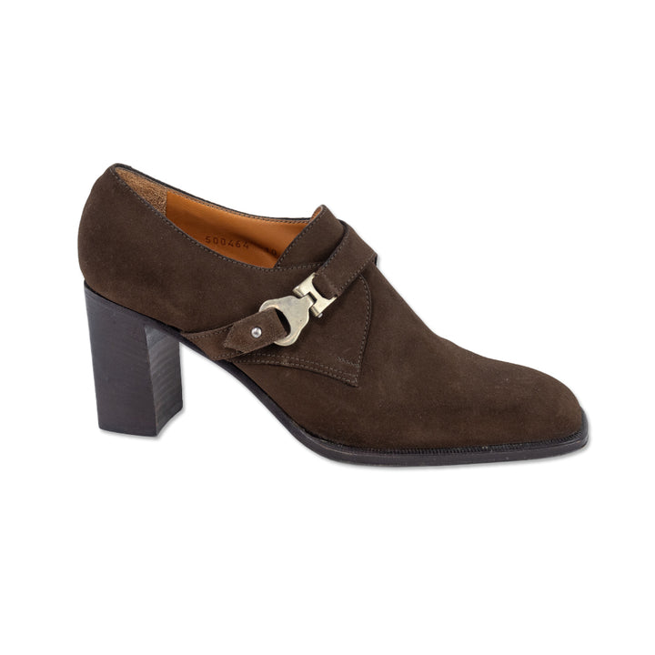 Ralph Lauren Collection Brown Suede Monk Strap Block Heel Pumps