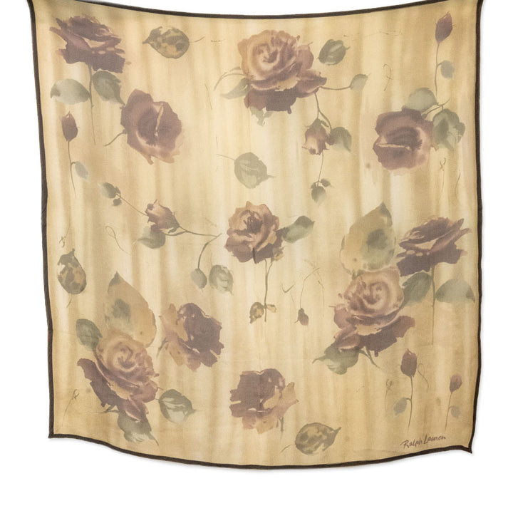 Ralph Lauren Earth Toned Water Color Floral Printed Scarf