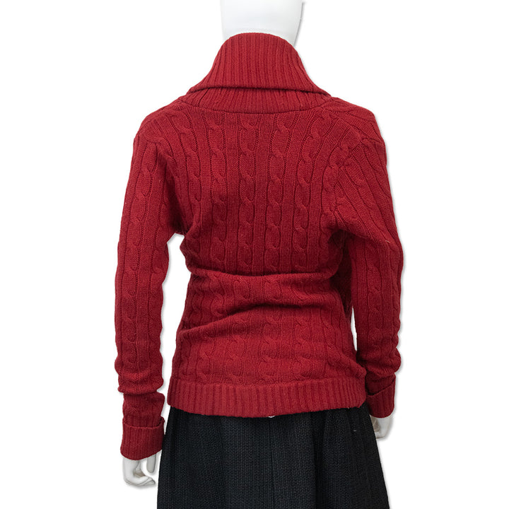 Ralph Lauren Red Wool/Cashmere Cable Knit Shawl Collar Cardigan