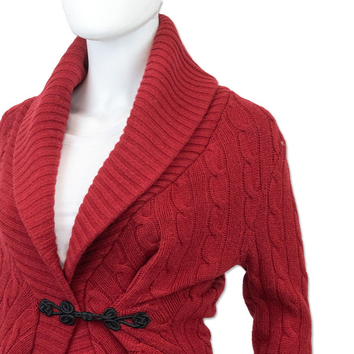 Ralph Lauren Red Wool/Cashmere Cable Knit Shawl Collar Cardigan