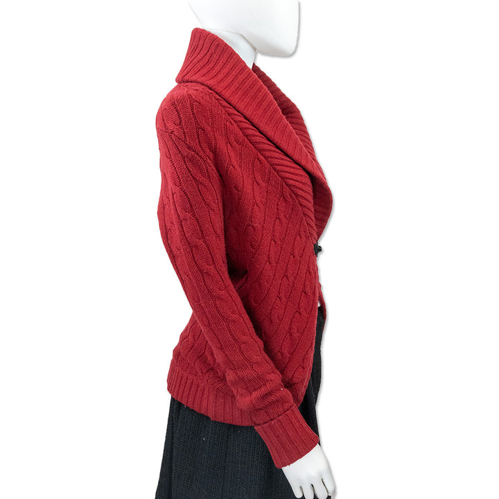 Ralph Lauren Red Wool/Cashmere Cable Knit Shawl Collar Cardigan