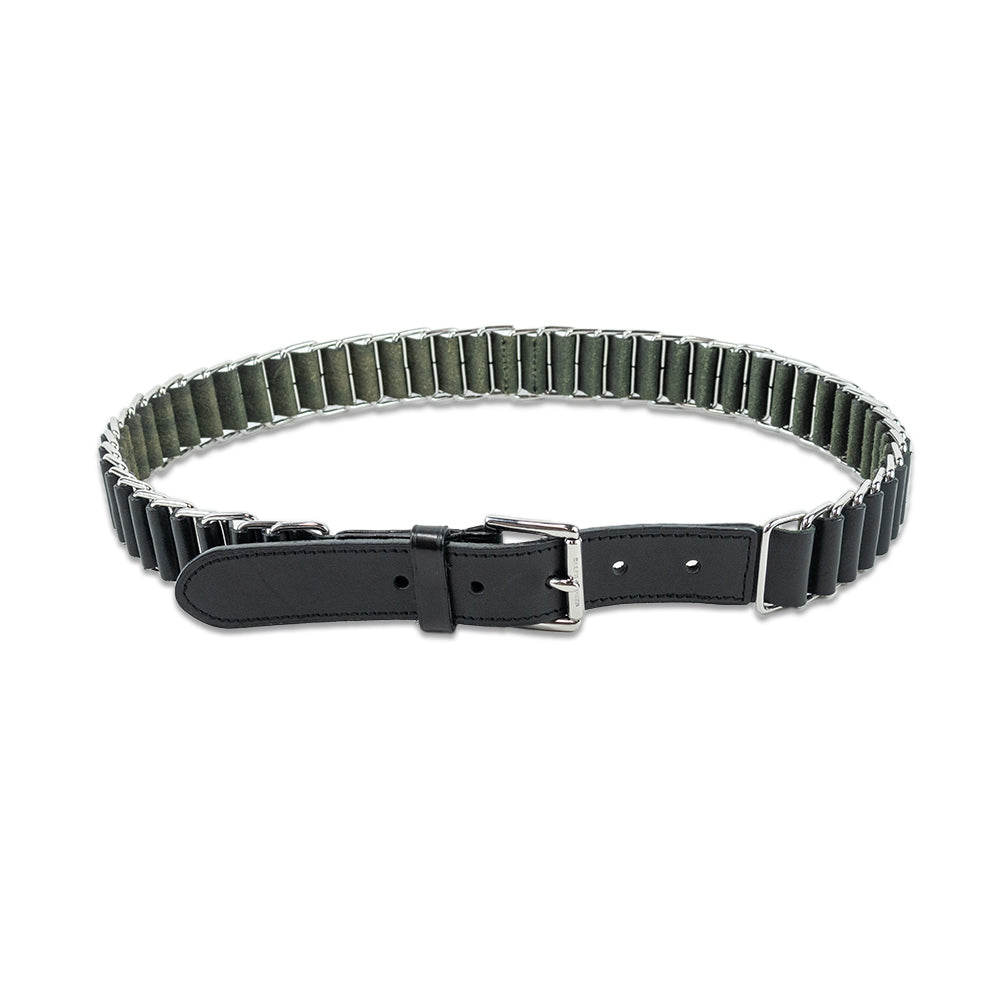 Ralph Lauren Silver Metal Chain Black Leather Belt