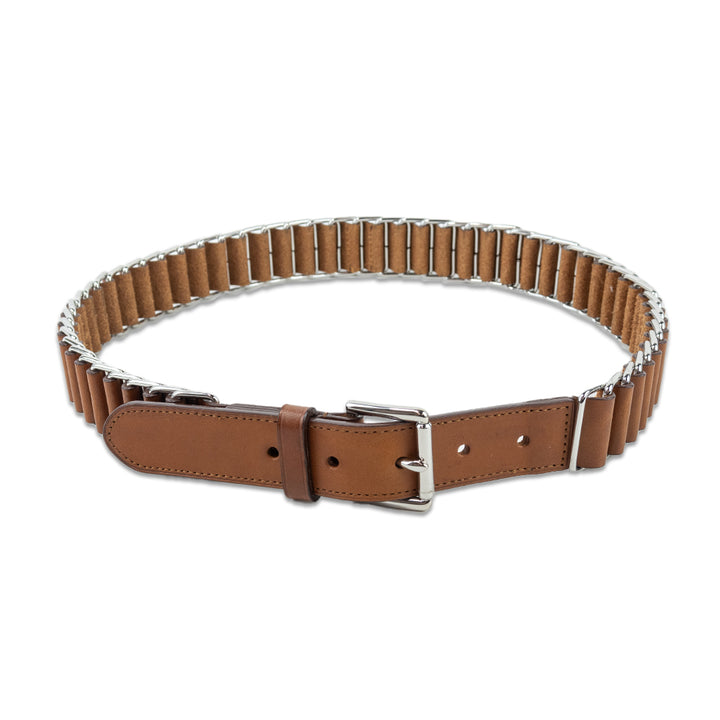 Ralph Lauren Silver Metal Chain Tan Leather Belt