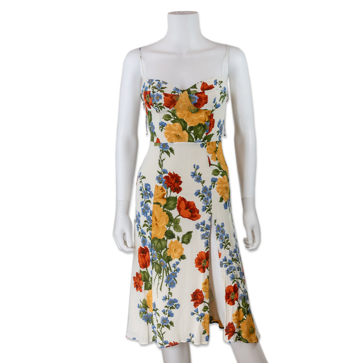 Reformation White Floral Printed Midi Dress