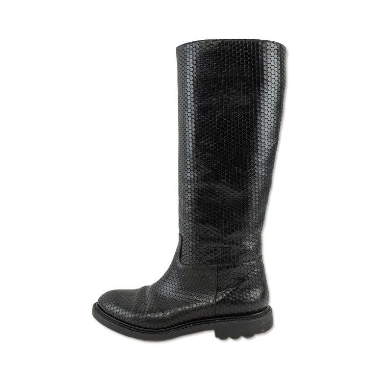 Robert Cleregie Black Lazer Cut Leather Knee High Boots