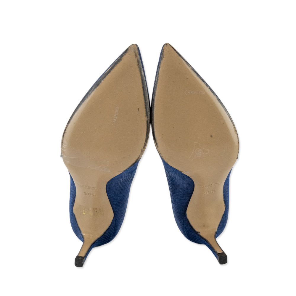 Roberto Festa Blue Embossed Leather Pointed Toe Heels