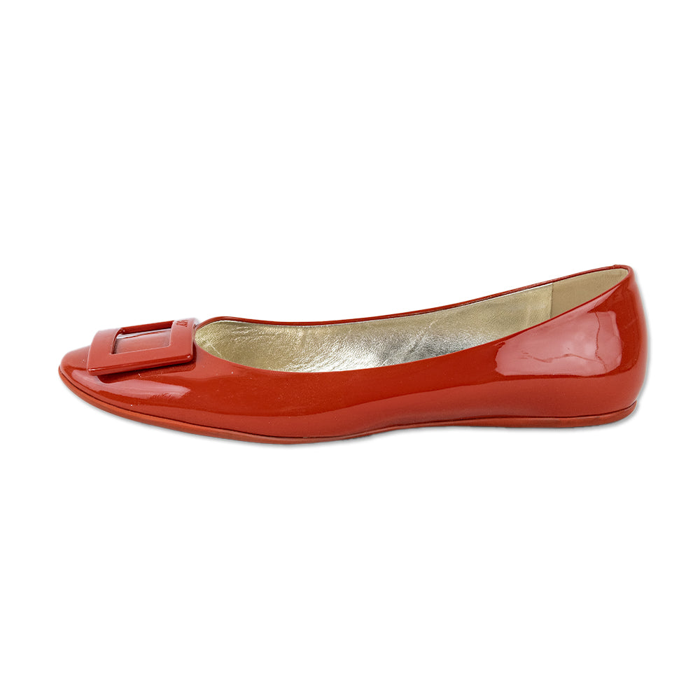 Rodger Vivier Burnt Orange Patent Leather Flat