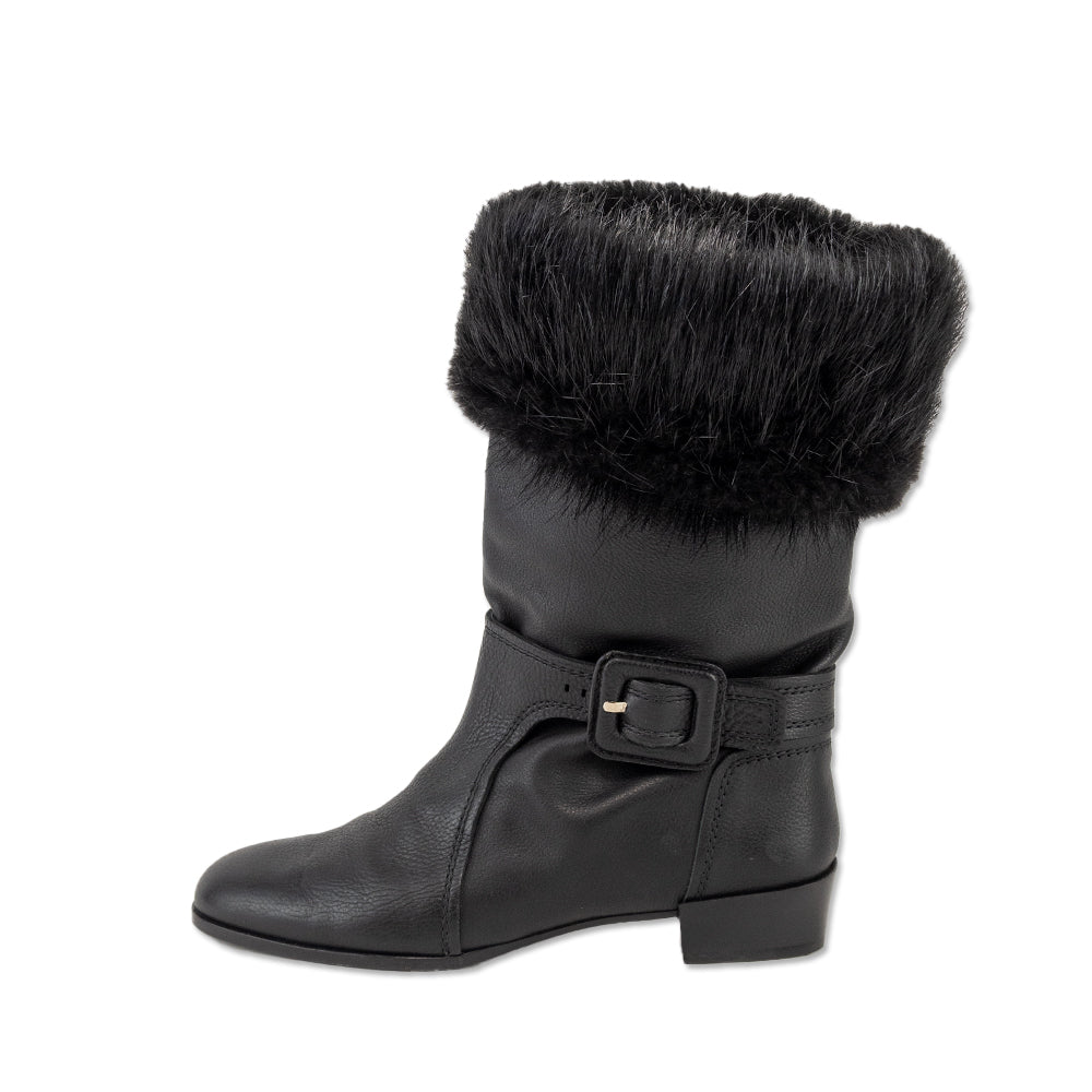 Roger Vivier Black Leather Pony Hair Cuff Boot