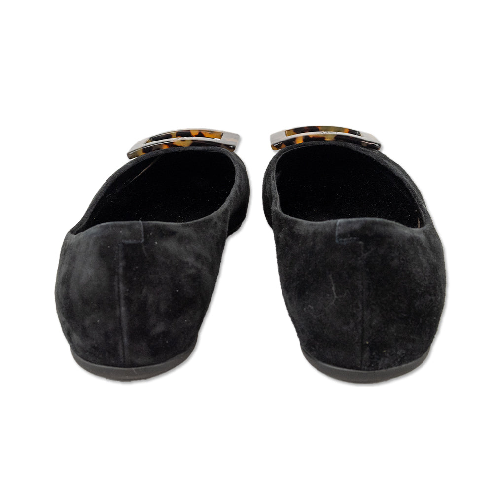 Roger Vivier Black Suede Gommettine Turtle Buckle Flats