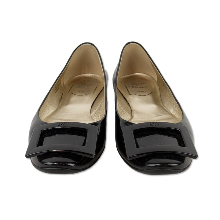 Roger Vivier Gommettine Buckle Black Patent Leather Ballet Flats