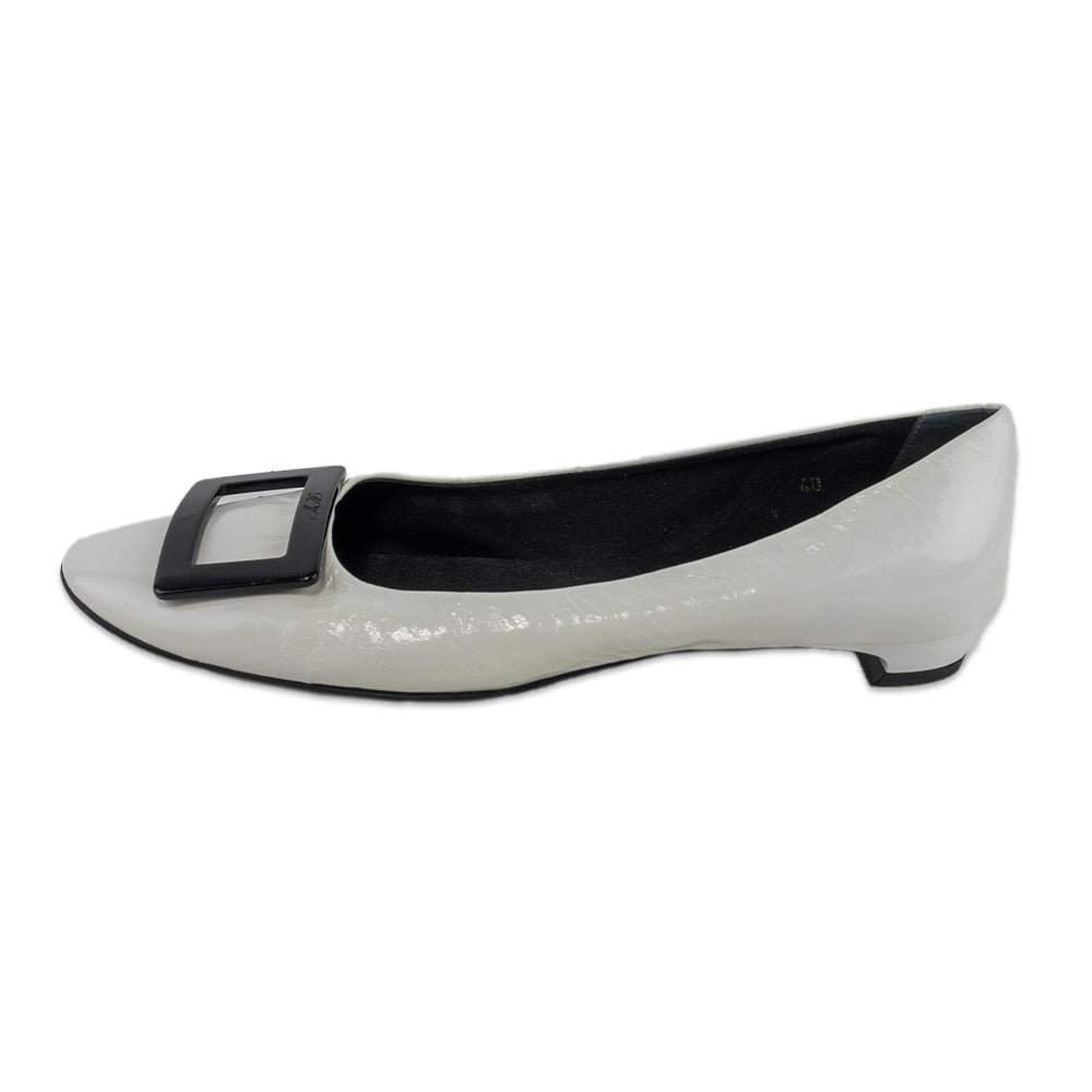 Roger Vivier White Patent Leather Gommettine Flats