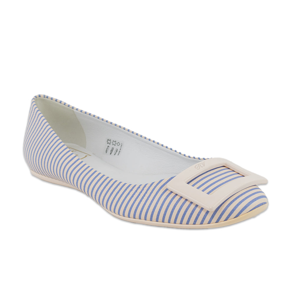 Roger Vivier White/Blue Striped Gommette Ballerina Flats