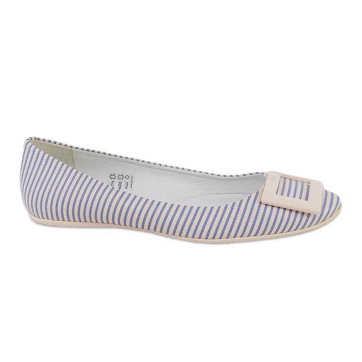 Roger Vivier White/Blue Striped Gommette Ballerina Flats