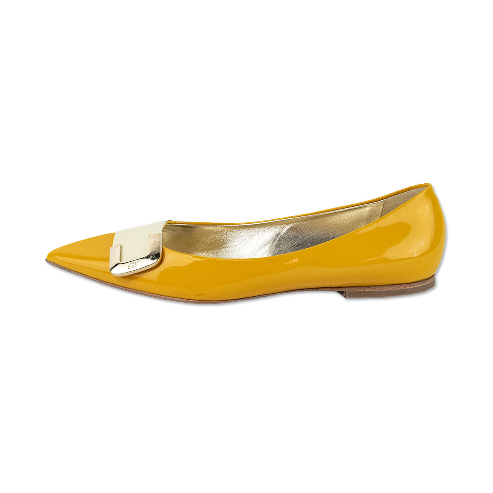 Roger Vivier Yellow Patent Leather Buckle Flats