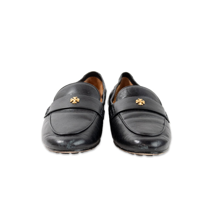 Tory Burch Black and Gold Leather Loafers