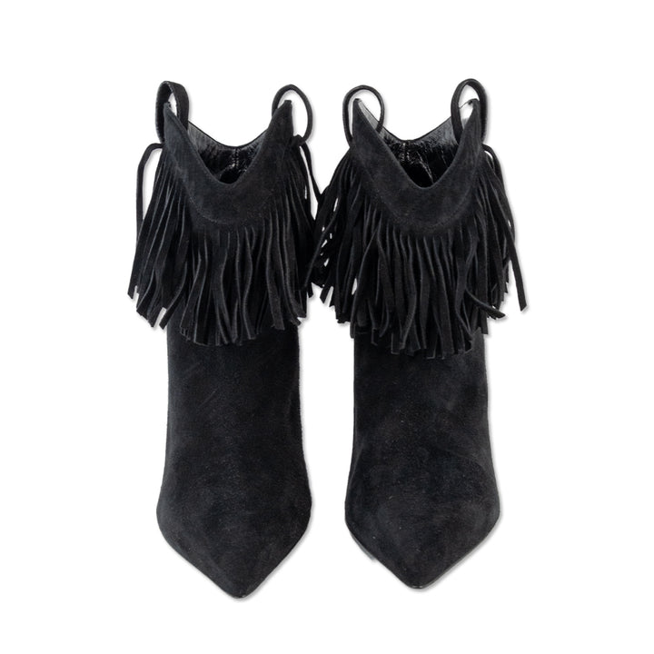 Saint Laurent Black Suede Fringed Stiletto Ankle Booties