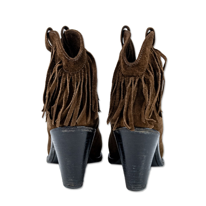 Saint Laurent Curtis 80 Fringed Brown Suede Cowboy Boots