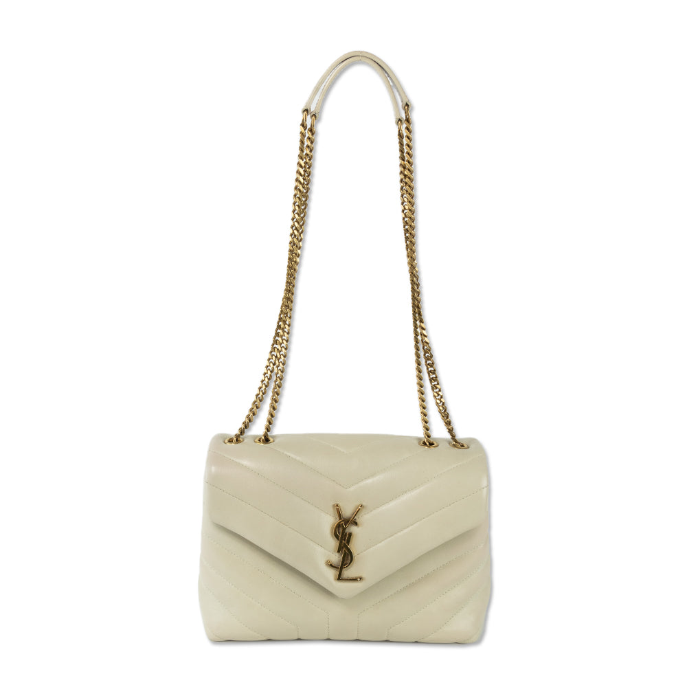 Saint Laurent Loulou White Quilted Leather Small YSL Shoulder Bag